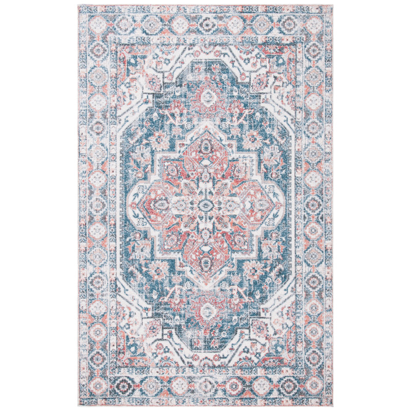 Tapis abstrait en polyester touffeté à la main bleu / rouge, Rectangle 6 pi x 9 pi