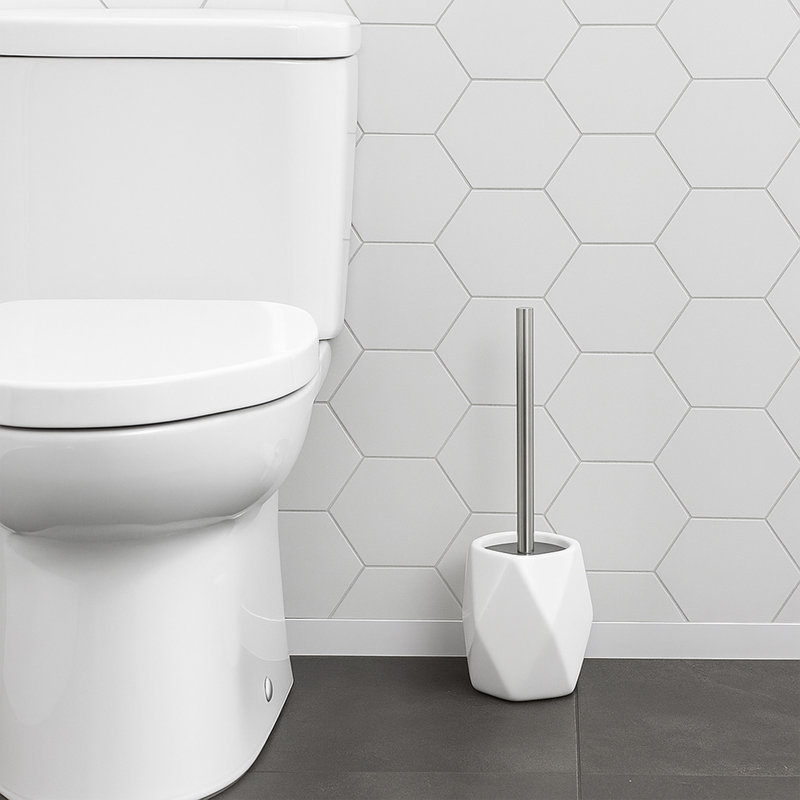 Ensemble de brosse et porte-cuvette de toilette autoportant en grès diamant, Blanc