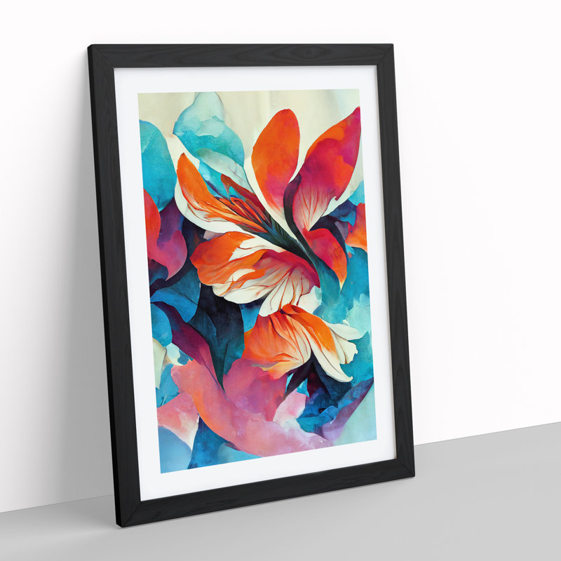 Pretty Abstract Flowers No.2 - Single Picture Frame Print, Black, 64cm H x 46cm W