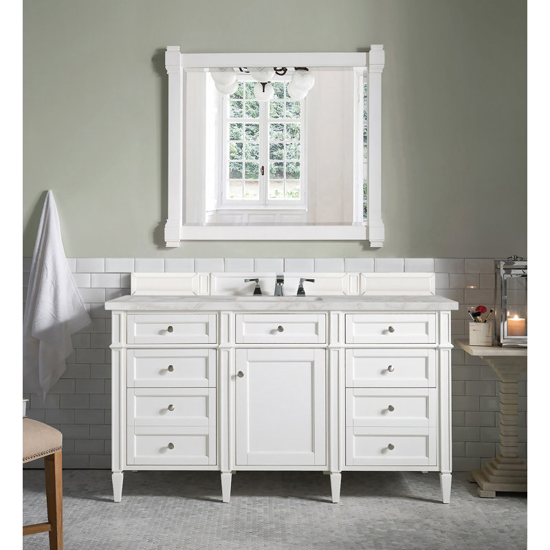 Brittany 60'' W Single Vanity, Bright White, Victorian Silver