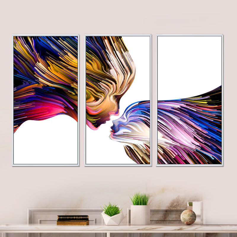 «Metaphorical Mind», ensemble d'art mural sur toile encadré contemporain, H 32 po x l 48 po, Blanc
