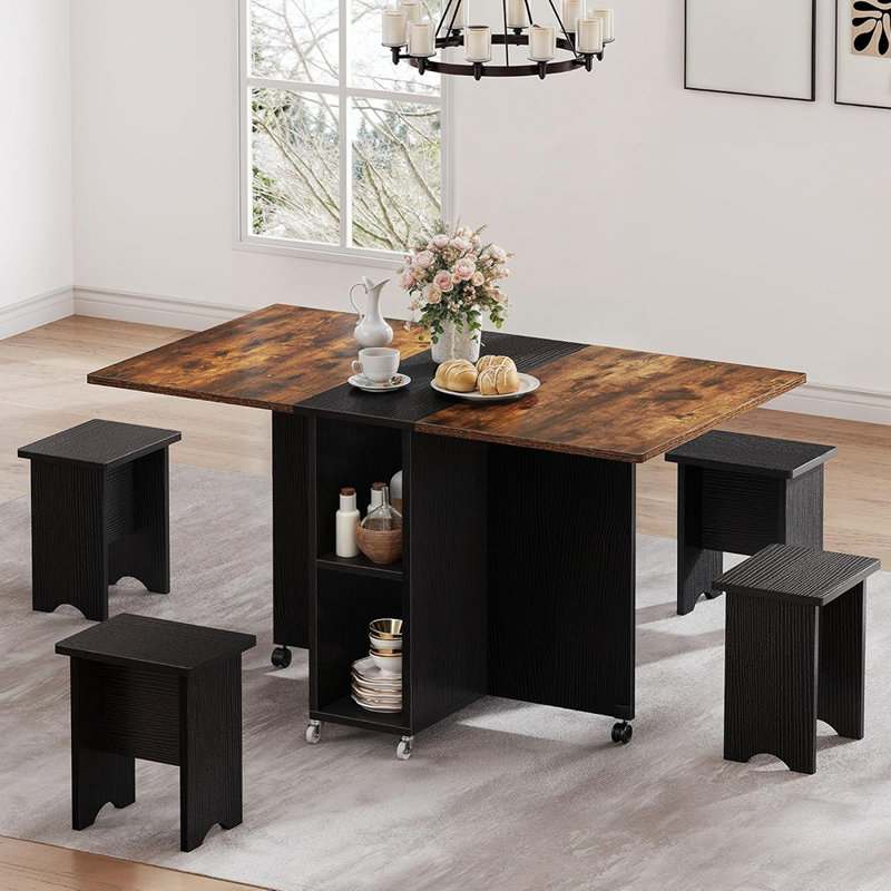  Ensemble de table de salle à manger extensible 5 pièces avec 4 chaises pour 4 personnes 55 pouces