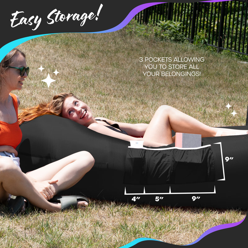 Fauteuil gonflable noir Nevler avec sac de voyage et poches, Noir