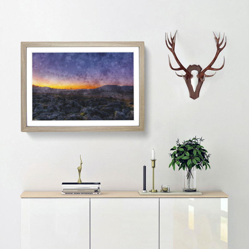 Sunrise Over The Yorkshire Dales - Single Picture Frame Painting on MDF, 62cm H x 87cm W x 2cm D, Oak
