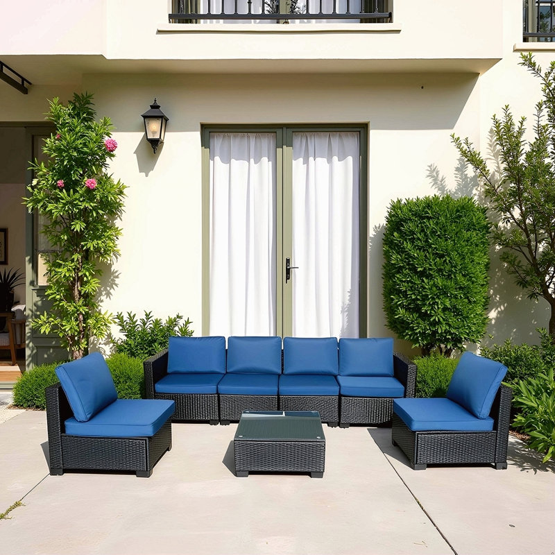 Ensemble de canapé sept pièces avec fauteuil et chaise d'extérieur en rotin PE noir 7-JH001 Boîte 3-1-2-3 avec