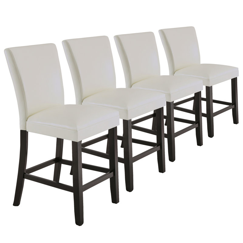 Ebian Upholstered Counter Stool with Solid Wood Frame, White