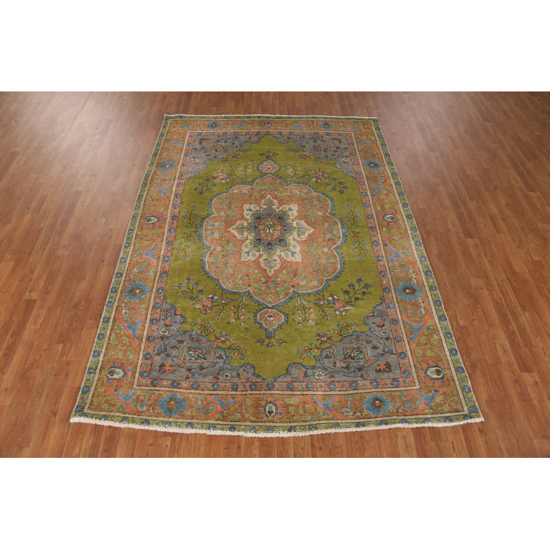Tapis traditionnel rétro vert 7 x 9