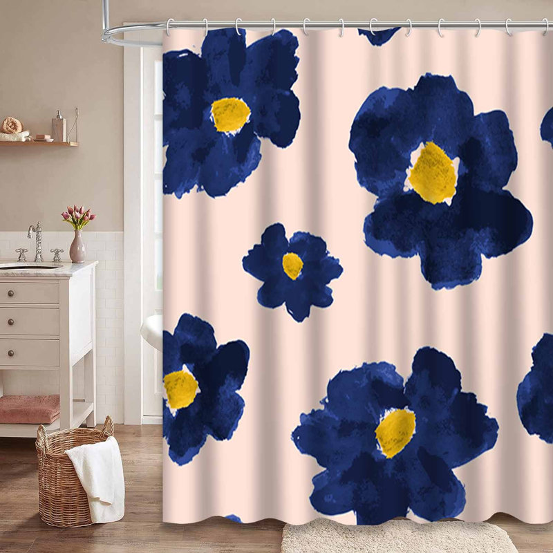 Rideau de douche bleu à motif abstrait avec 12 crochets, L 72 po x l 78 po