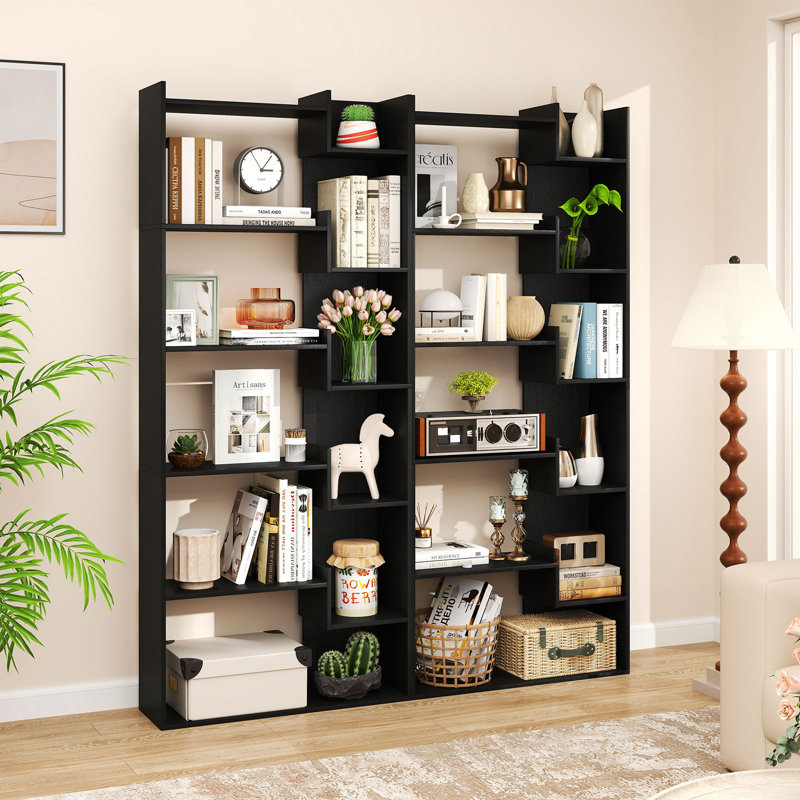6-tier Bookshelf Tall Display Shelf With 11 Open Shelves 2 Anti-tipping Kits, Black, 2