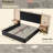 Luxurious Upholstered Queen Platform Bed With LED Lights & Charging Station And 2 Bedside Tables,Velvet Tufted And Metal Headboard With Metal Slat Support ,No Box Spring Needed,Black-1475472505
