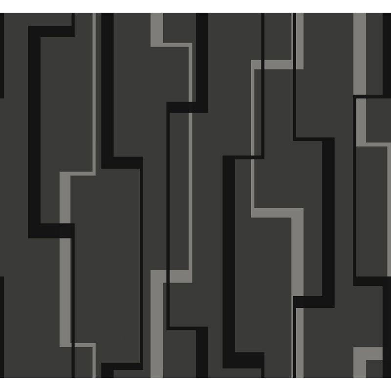 Papier peint doublé géométrique crème et frêne métallique Seabrook Designs, Noir; gris