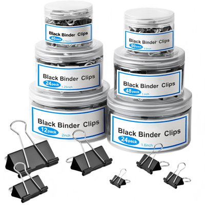 228 PCS Assorted Sizes Black Binder Clips, 6 Sizes Extra Large to Micro Metal Paper Clamps for Office Home School Use