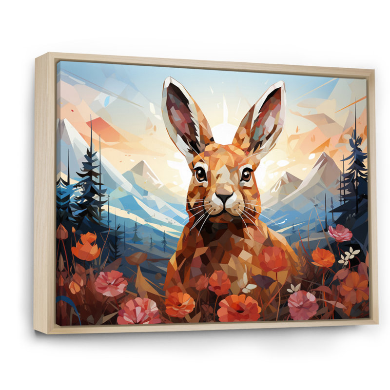 Rabbit Energetic Hopper Geometric I - Animals Wall Art Prints, H 30 po x l 40 po x P 1,5 po, Cadre naturel flottant