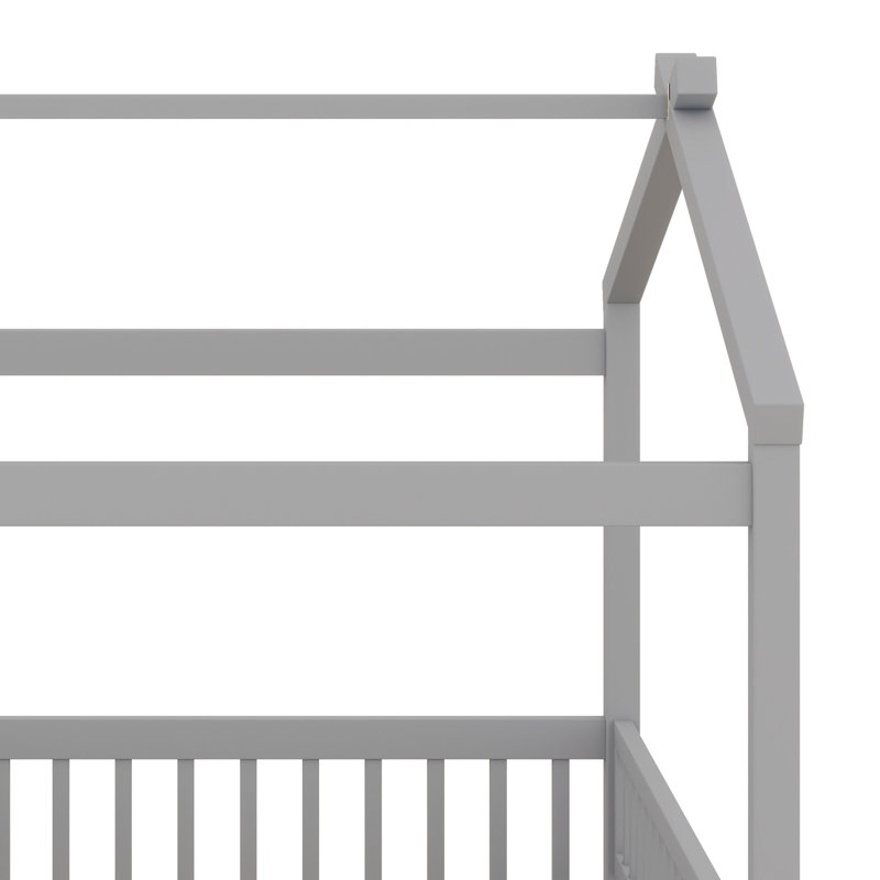 Structure de lit en bois avec clôture, gris