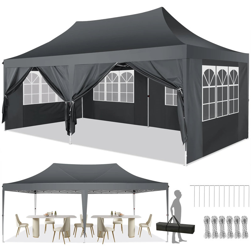 10x20 Pop up Canopy with 6 Removable Sidewalls,Outdoor Waterproof Canopy Tents for Partie Wedding, Gray
