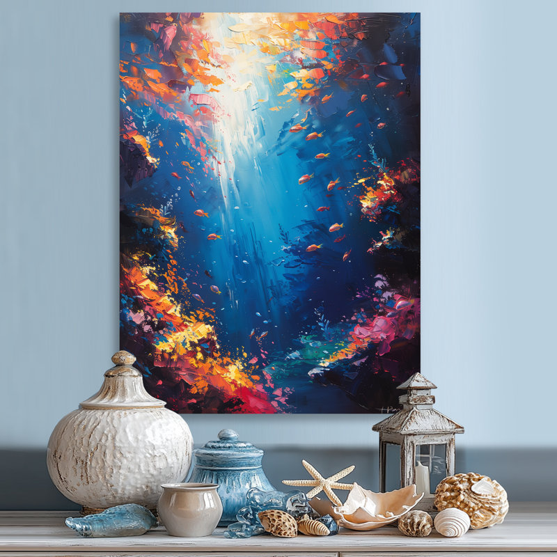 Bleu, orange, corail, poisson clown, vie marine - art mural Coralwall, Sans cadre, métal, H 12 po x l 20 po