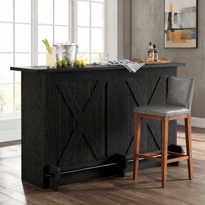 63-Inch Home Bar Unit Wine Bar Table With 2-Tier Storage Shelves And Footrest For Home Pub by XDYZ
