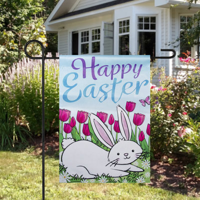 Drapeau de jardin Joyeuses Pâques avec lapin 12,5 po x 18 po