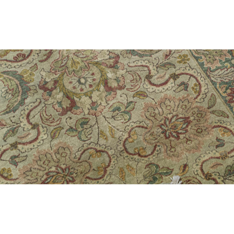 Hand-Knotted High-Quality Green and Green Area Rug