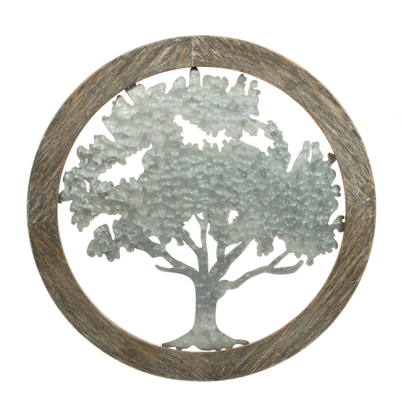 Hosley Metal Tree of Life Wall Art with Wooden Ring 20 Inch Round – Rustic Farmhouse Wall Décor for Living Room, Bathroom, Bedroom, Dining Room – Housewarming Gifts