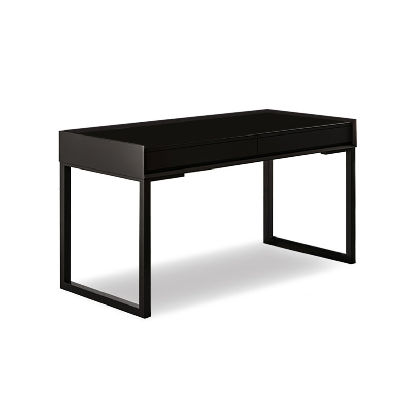 Petit bureau minimaliste en bois massif avec pieds en fer, H 29,53 po x l 62,99 po x P 23,62 po, Noir, noir, noir, noir