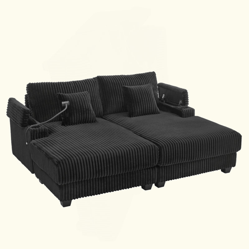 Canapé convertible moderne avec dossier réglable à 5 positions, porte-gobelets, porte-téléphone et compartiments de rangement pour le salon