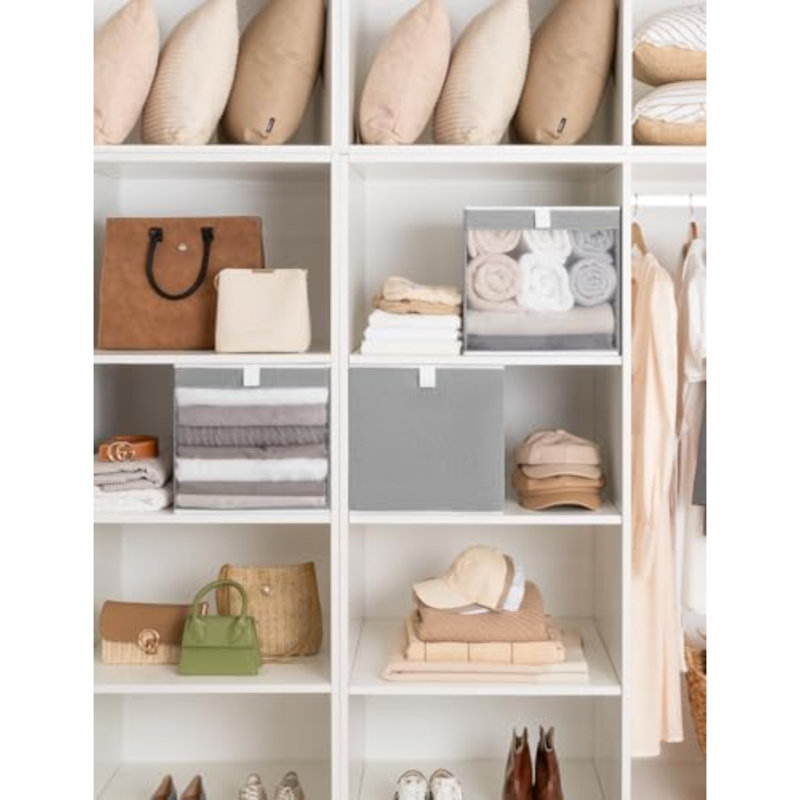 13X13 Storage Cubes, Closet Storage Bins With Clear Window, Large Fabric Organizer For Clothes, Collapsible Storage Baskets With Handles, Gray, 3-Pack