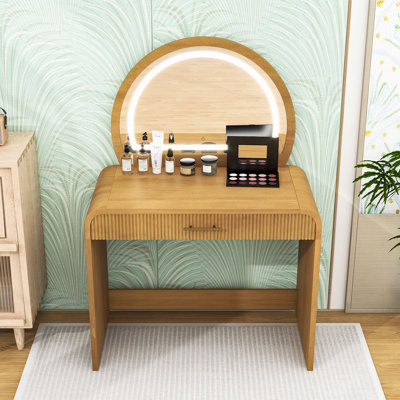 Makeup Vanity Table with Touchscreen Lighted Mirror and Drawer for Bedroom