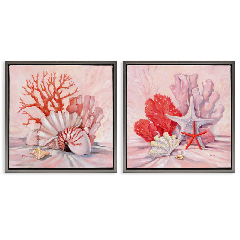 «Pink Coral Still Life», ensemble de 2 toiles flottantes encadrées par Paul Brent, Cadre flottant gris lustré