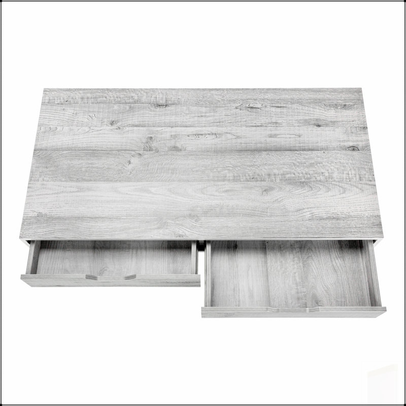 Bureau d'ordinateur moderne en stratifié gris avec tiroirs de rangement, parfait pour le bureau à domicile et un espace de travail efficace