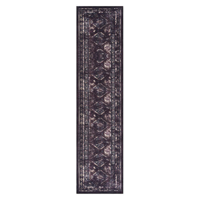 Tapis lavable, à poils courts, noir et bourgogne, antidérapant pour chambre à coucher 2 pi 6 po x 10 pi, teint à la machine