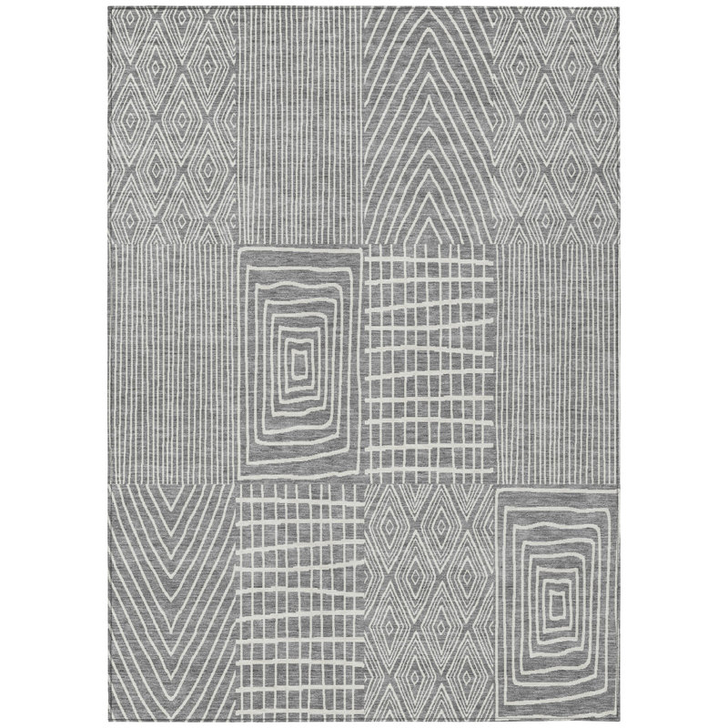 Tapis intérieur lavable à motif géométrique 9 pi x 12 pi gris