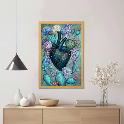 «Anatomical Heart with Cactus and Flowers», reproduction d'art sur toile tendue sur toile, ensemble de 1