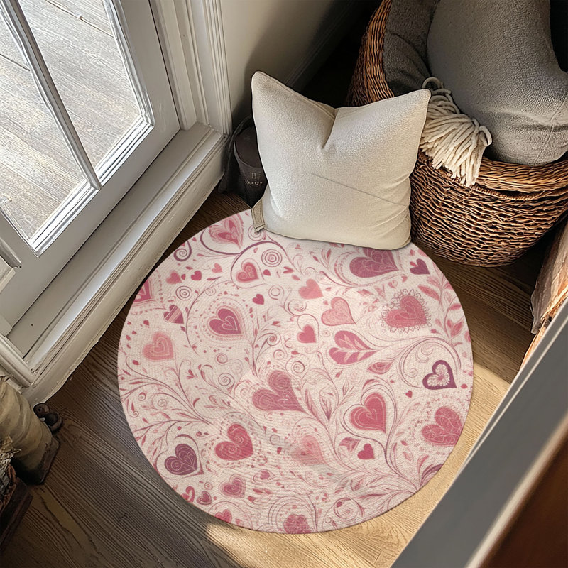 Tapis tressé Sweet Pink Love Bursts, Rond 5 pi