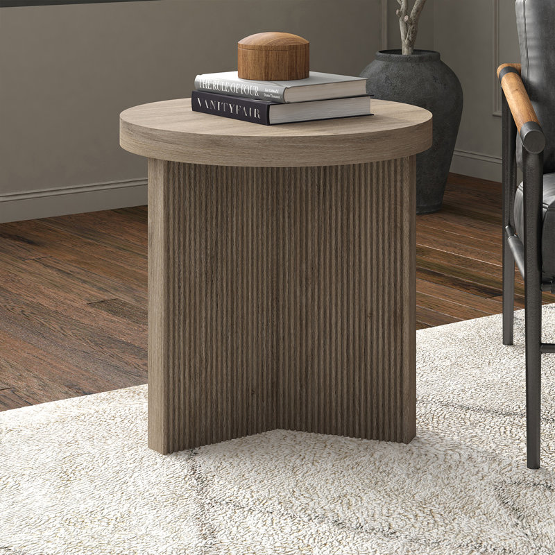 Brielle Pedestal End Table, Beige, Beige Wood