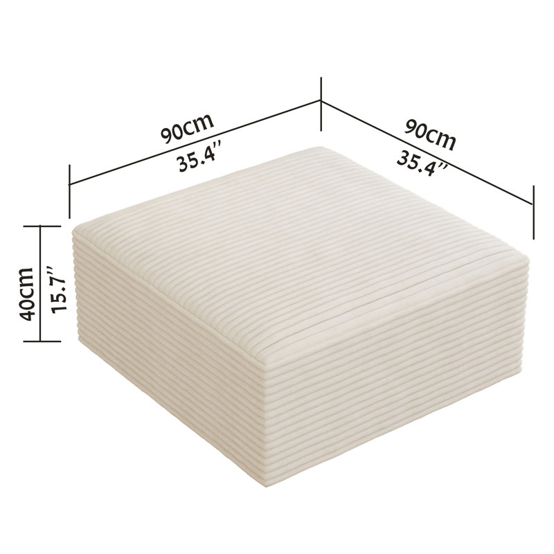 Abdou 35.4" Compression Ottoman, Corduroy Cloud Couch, White, White