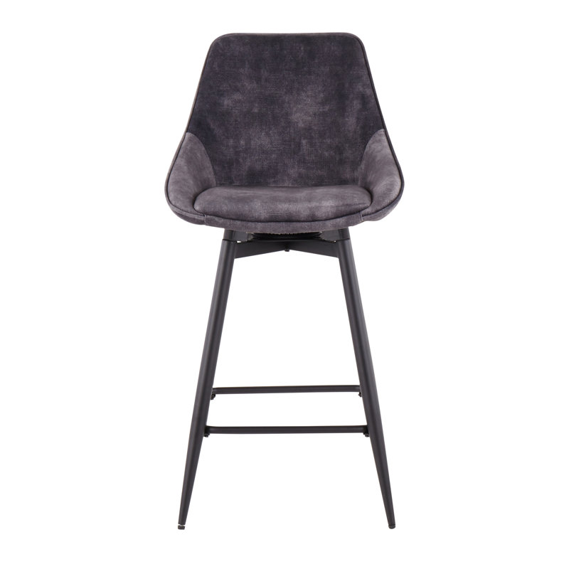 Lakyia Swivel Upholstered Counter Stool with Metal Frame, Dark Gray