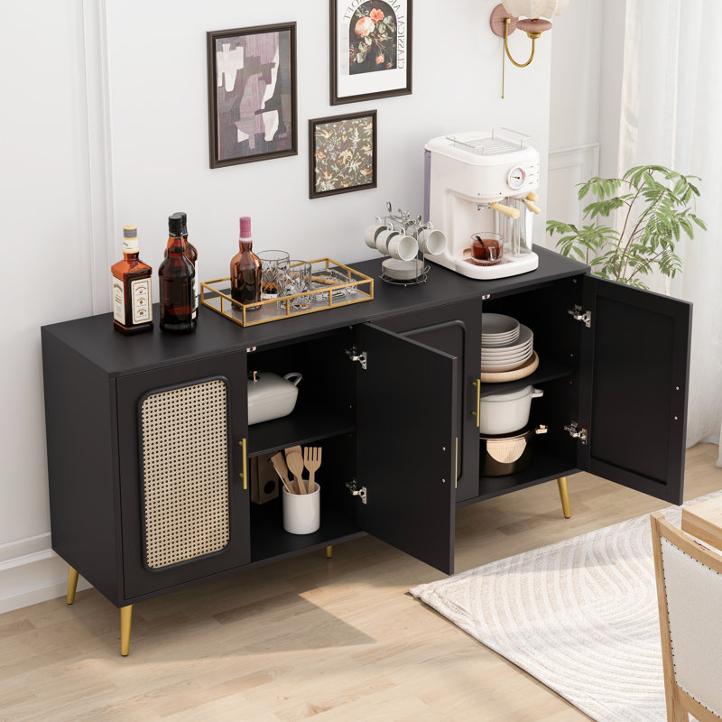 Armoire noire de 58,71 po à quatre portes. Élégante et spacieuse. Rangement spacieux. Fabriquée en plastique. Armoire noire rétro polyvalente de 58,71 po. Avec espace de rangement fonctionnel. Et pièces