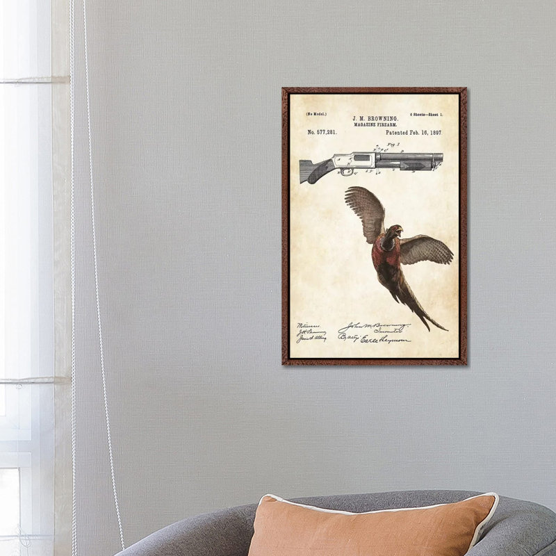 Pheasant Hunting Art by Patent77 - Floater Frame Gallery-Wrapped Canvas Giclée on Canvas, Classic Wood 