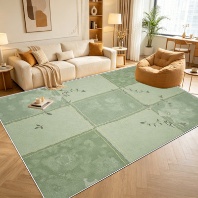 Tapis botanique vert beige de 1 pièce, élégant tapis décoratif polyvalent, facile à nettoyer et à entretenir, pièce de mobilier idéale pour la chambre à coucher, le salon, le couloir, le vestibule, le dortoir et le bureau afin de rafraîchir l'ambiance intérieure de votre maison