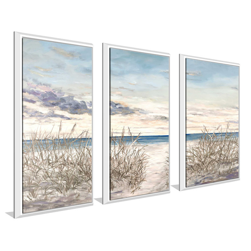 Peaceful Beaches - 3 pièces, peinture sur toile à cadre flottant, L 52,5 po x H 33,5 po