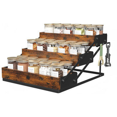 Étagère à épices à 3 niveaux pour armoire, étagère à épices pliable pour comptoir, tiroirs d'armoire, rangement pour épices en bois rustique pour station de cuisine, garde-manger, maison