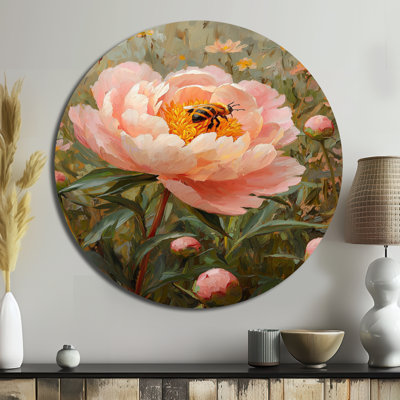Josian - reproduction d'art traditionnelle rose en métal, pivoines rondes, art mural en métal