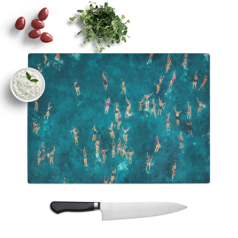 Tempered Glass Swimmers Swimming Chopping Board, 28.5 cm x 39 cm