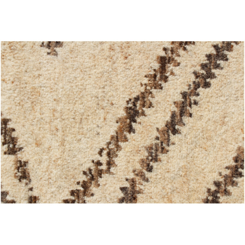 Tapis tribal ivoire et brun en laine noué à la main 8 pi x 10 pi