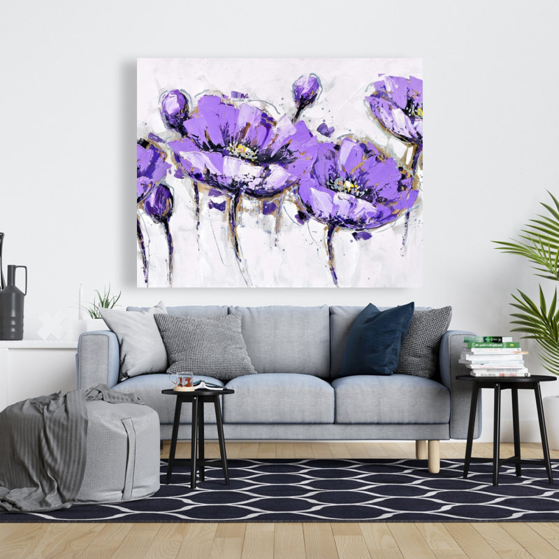 Fleurs abstraites mauves - Décoration de bureau en toile grise