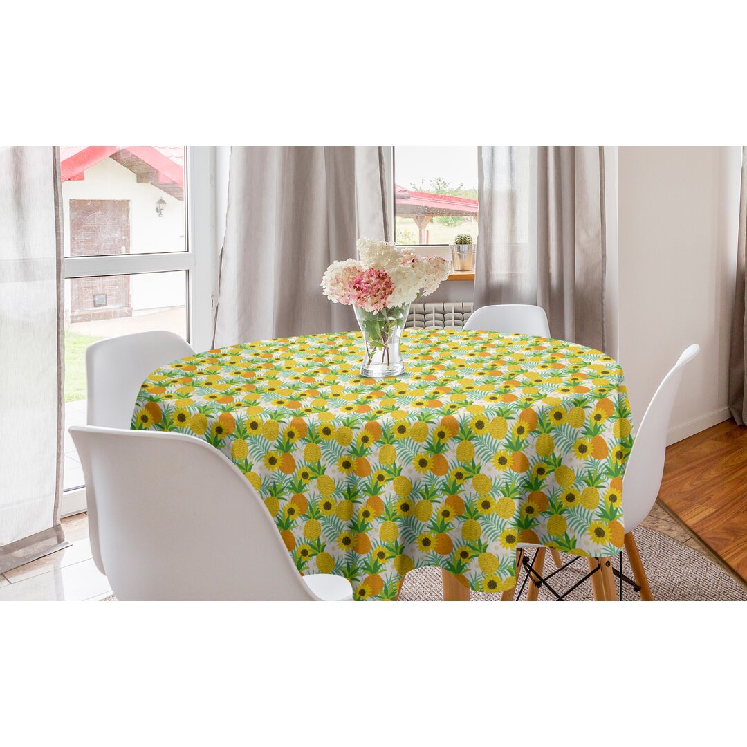 Runde Tischdecke, Sonnenblumen und Ananas, Sommer, Mehrfarbig