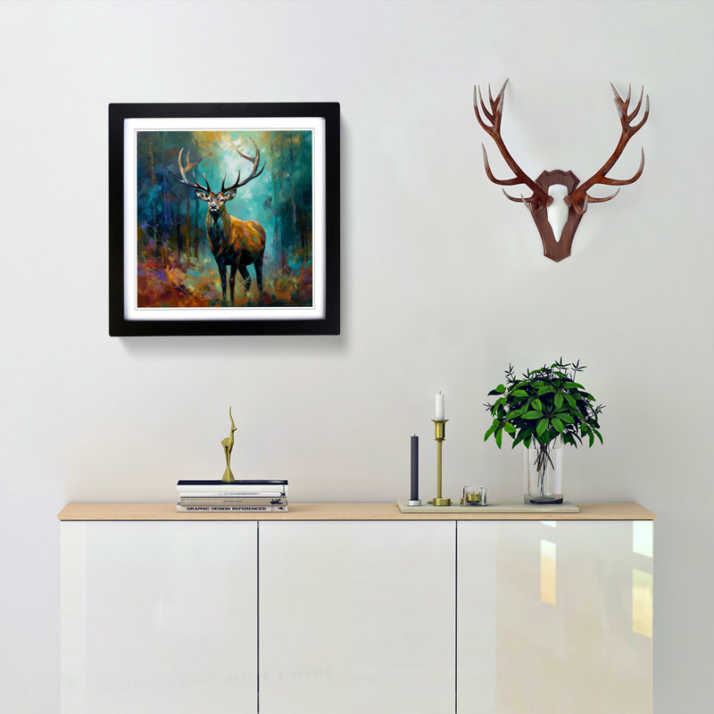 Stag In A Forest No.1 - Framed Print, Black