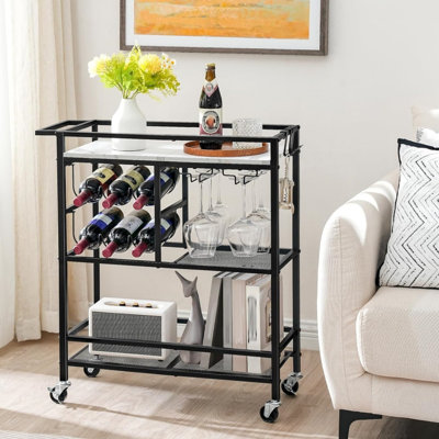 3-Tier Rolling Bar Cart for Home with Handle