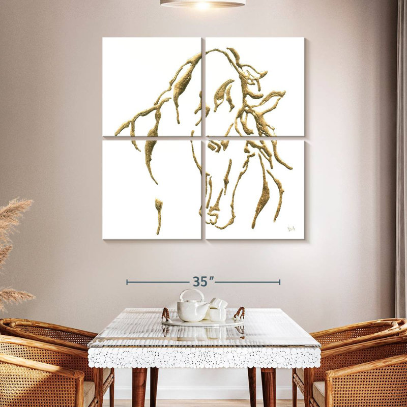 Brampt Gilded Stallion On White, 45" H x 45" W